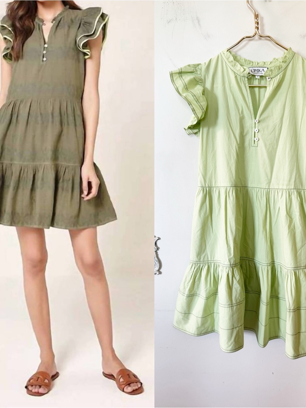 Omika Wilora Ruffle Mini Dress Green Melon Pockets S